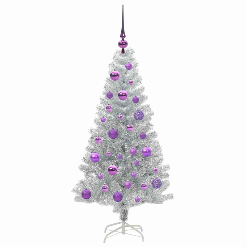 Christmas Tree with LEDs with Stand Silver PET, 3.94 ft