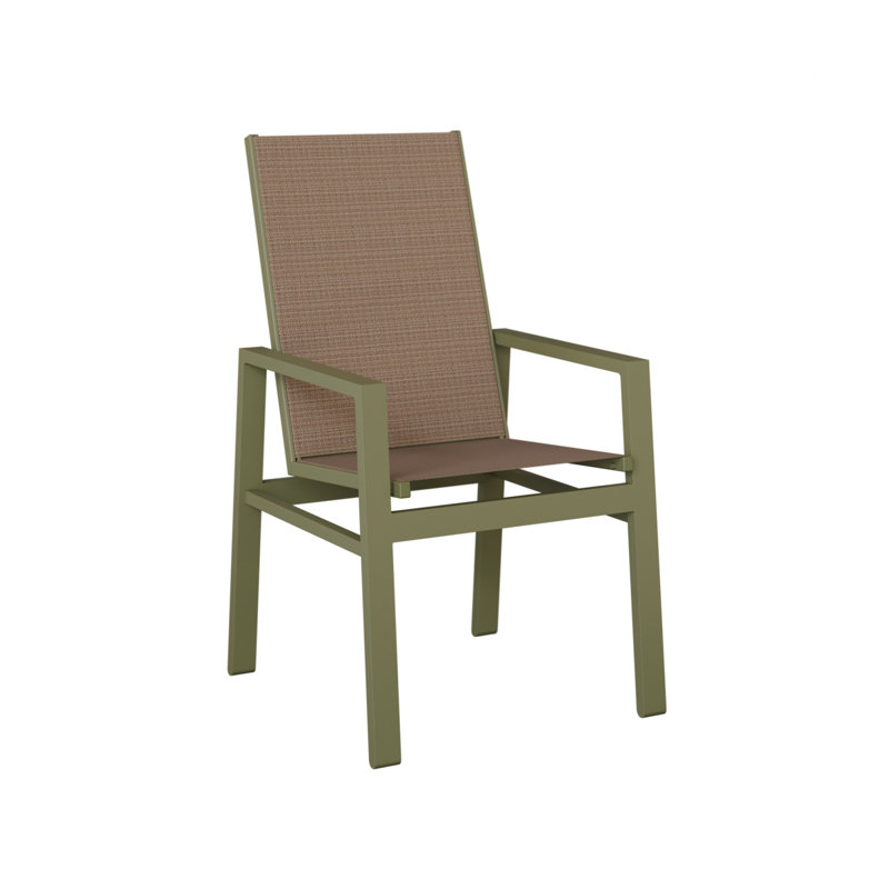 Chaise de salle à manger en aluminium à haut dossier Vida, Aluminium vert sauge, Tweed taupe