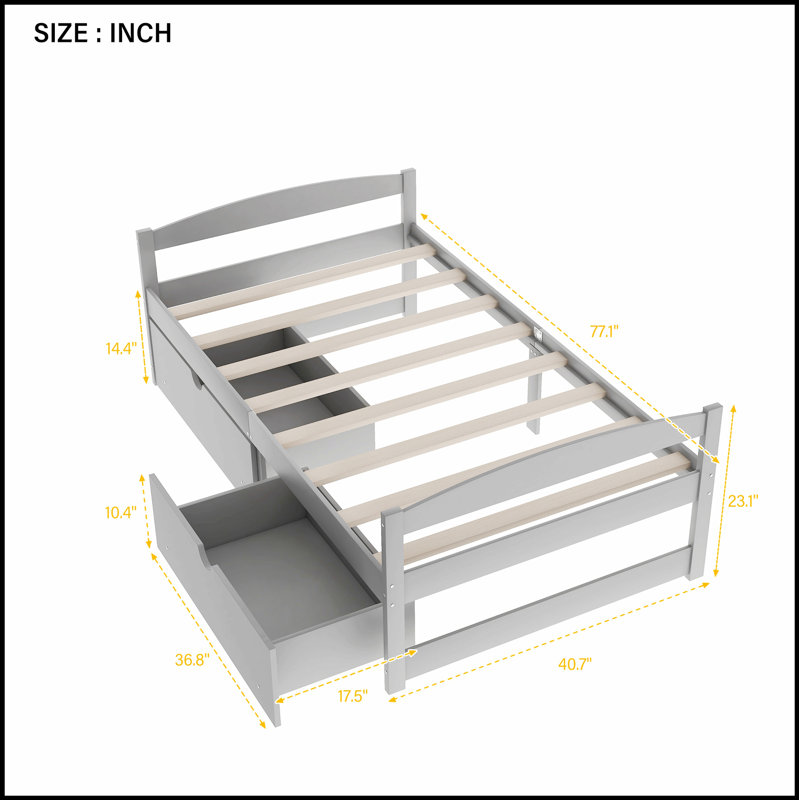 Lit plateforme simple avec deux tiroirs spacieux pour un rangement amélioré et une esthétique moderne, Gris