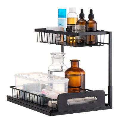 Rangement à 2 tiroirs, l 10,7 po x P 14,2 po, l 12,5 po x P 15,5 po x H 13 po, fer noir, antirouille, antidérapant, convient à la chambre à coucher et au panier de rangement sous l'évier , Installation, Construire, Pour