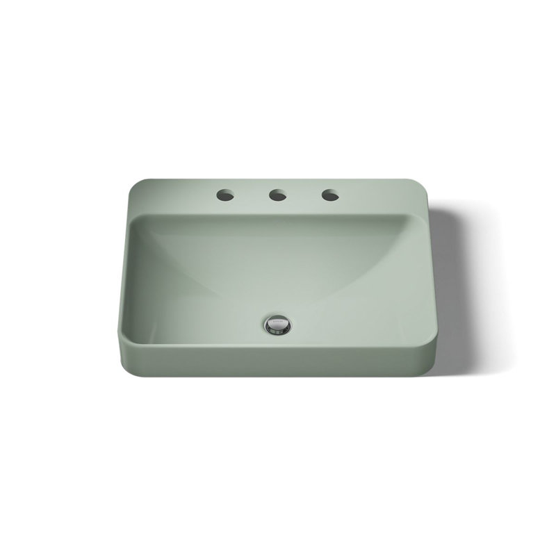 Vox Vitreous China Rectangular Vessel Bathroom Sink with Overflow, Light Green, 3