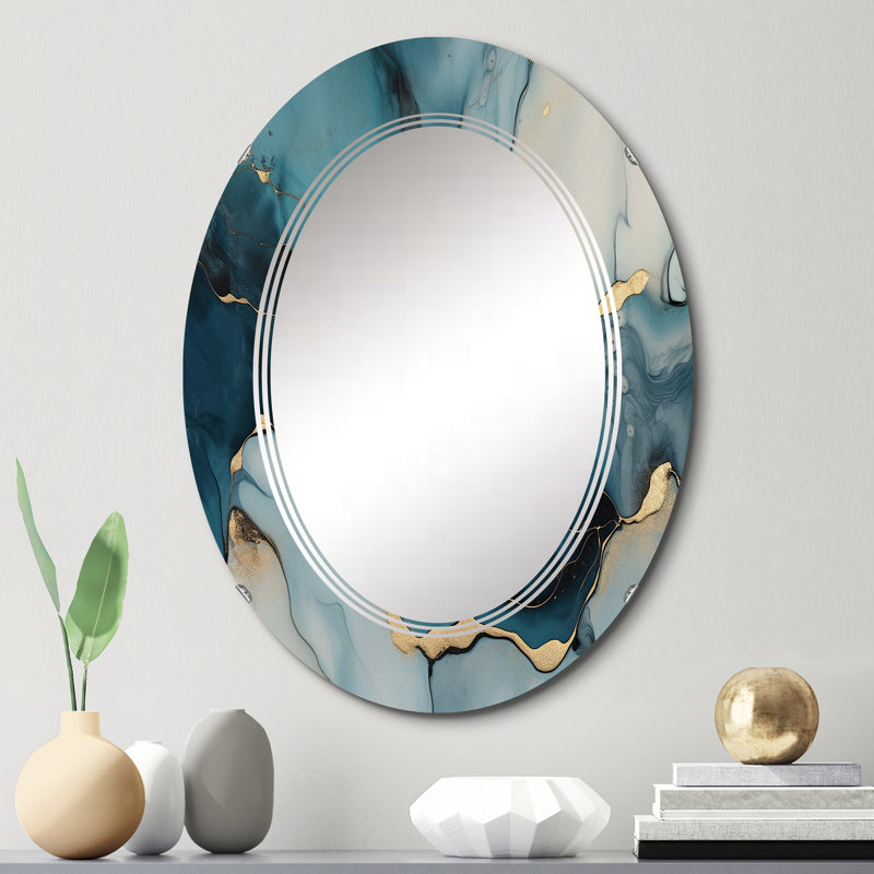 Miroir mural turquoise en marbre doré, fractales modernes - marbre infusé d'or turquoise IV, 30 po x 20 po