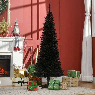 Artificial Black Christmas Tree with 294 Realistic Branch Tips and Plastic Stand