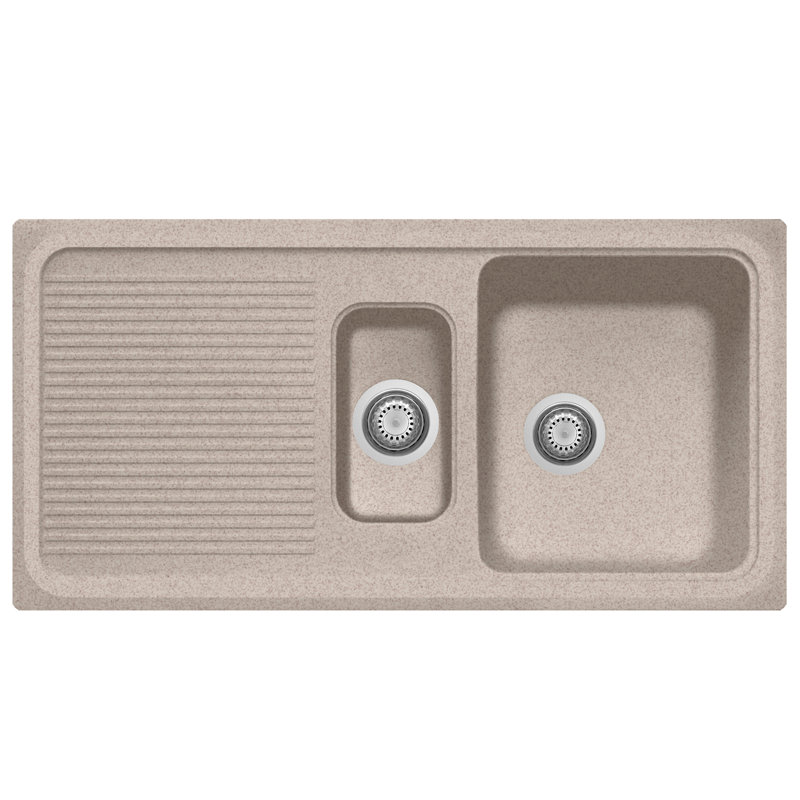 Belfry Kitchen Corona 500mm W Double Bowl Granite Kitchen Sink with 1 Faucet Hole, Oatmeal