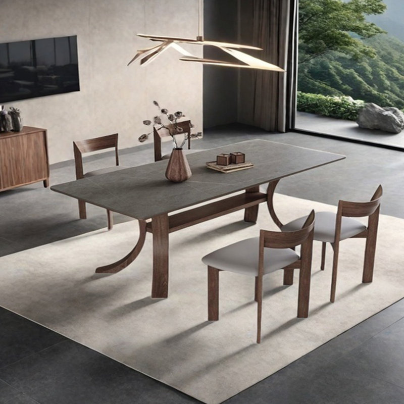 Minimalist sintered stone dining table set, 29.53"H x 70.87"L x 35.43"W