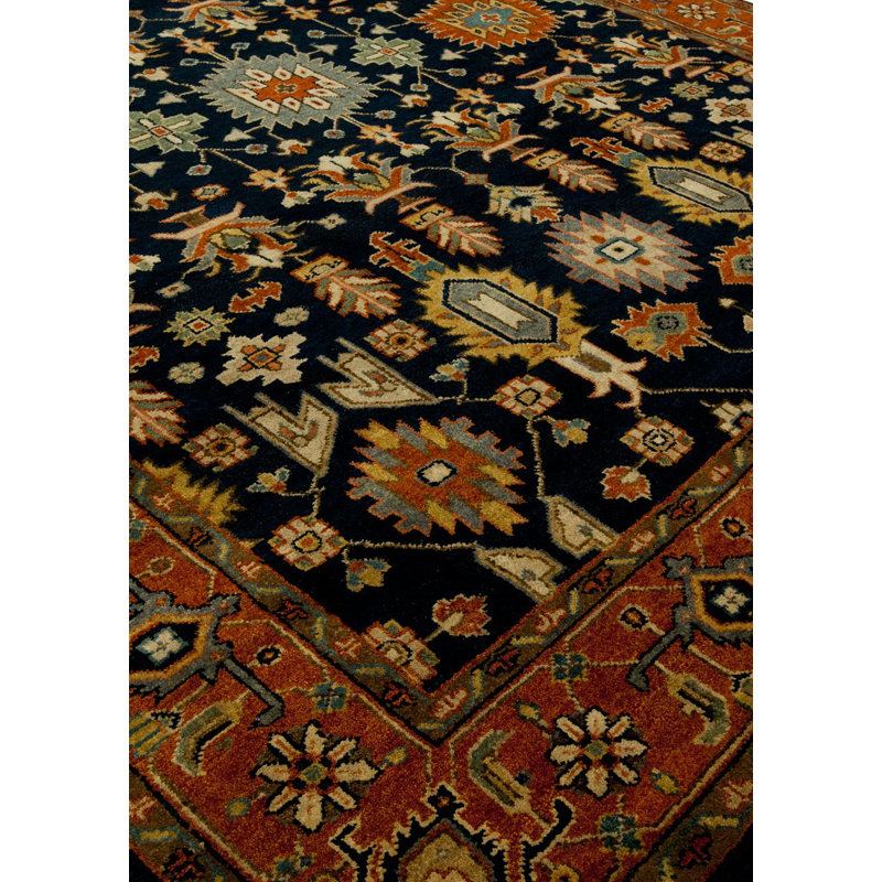 Heris Wool Oriental Area Rug in Navy, Rectangle 3' x 5'