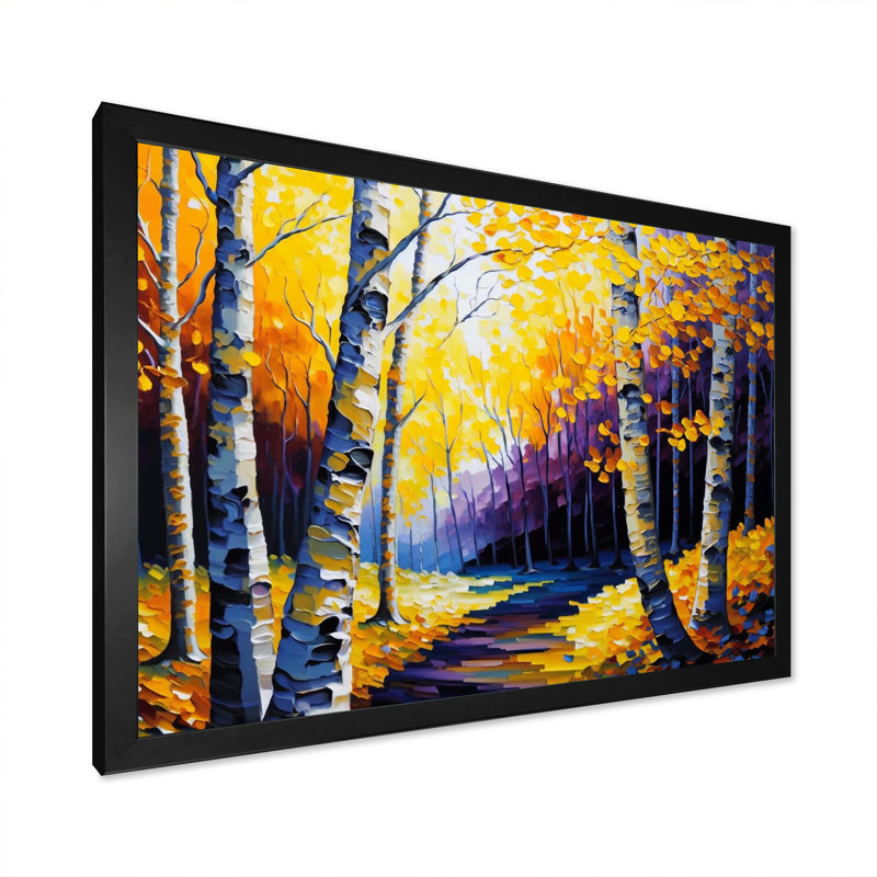 Golden Birch Woods II - reproduction sur toile, H 12 po x l 20 po x P 1 po, Cadre noir
