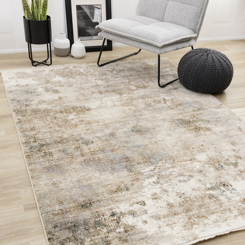 Marrah Cream Beige Grey Vintage Low-Dense Pile Area Rug, Rectangle 7'10" x 10'2"