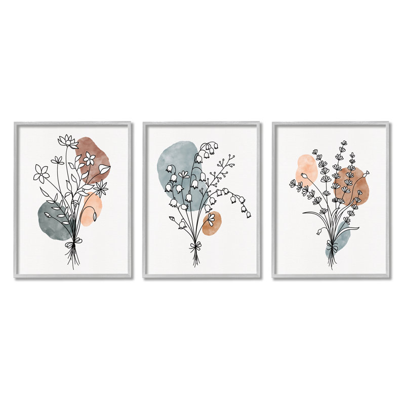 «Neutral Bohemian Herb Bunquets» par JJ Design House LLC - Ensemble de 3 impressions sur bois, H 14 po x l 11 po