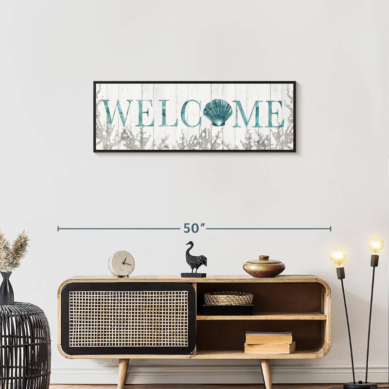 Plaque murale «Welcome Shell», 37 po x 13 po, Cadre flottant noir