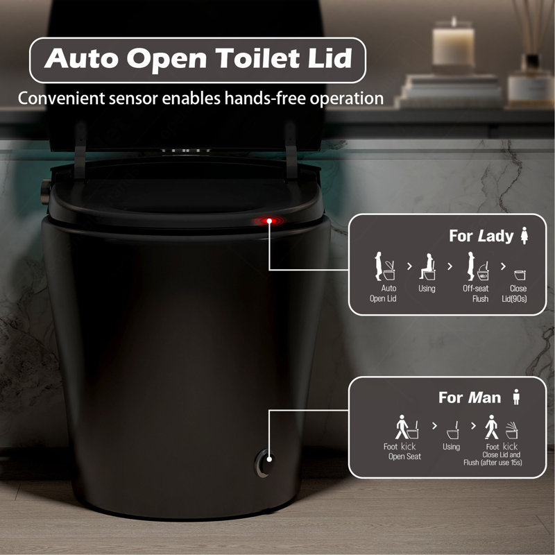Smart Toilet with Bidet Built in, Bidet Toilet with Heated Seat, Foot Kick,Warm Water & Dryer, Night Light, Auto Flushing, 12" Rough-in,Remote Control
