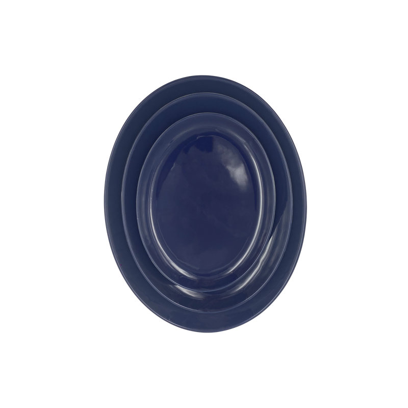Très grand plateau de service ovale en porcelaine, Indigo