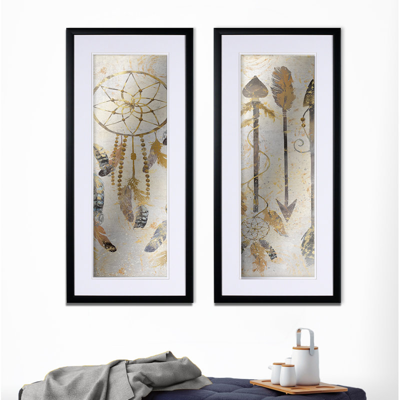 «Tribal Dreamcatcher», ensemble de 2 reproductions de peintures à l'acrylique encadrées, Noir