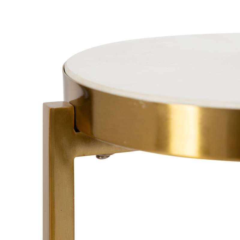 Eveland Round Metal Drink Table, White, Gold