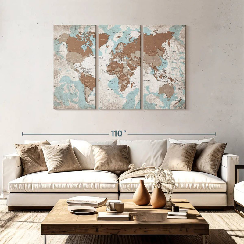 Keiri Geographic World Map VI, 48" H x 74" W