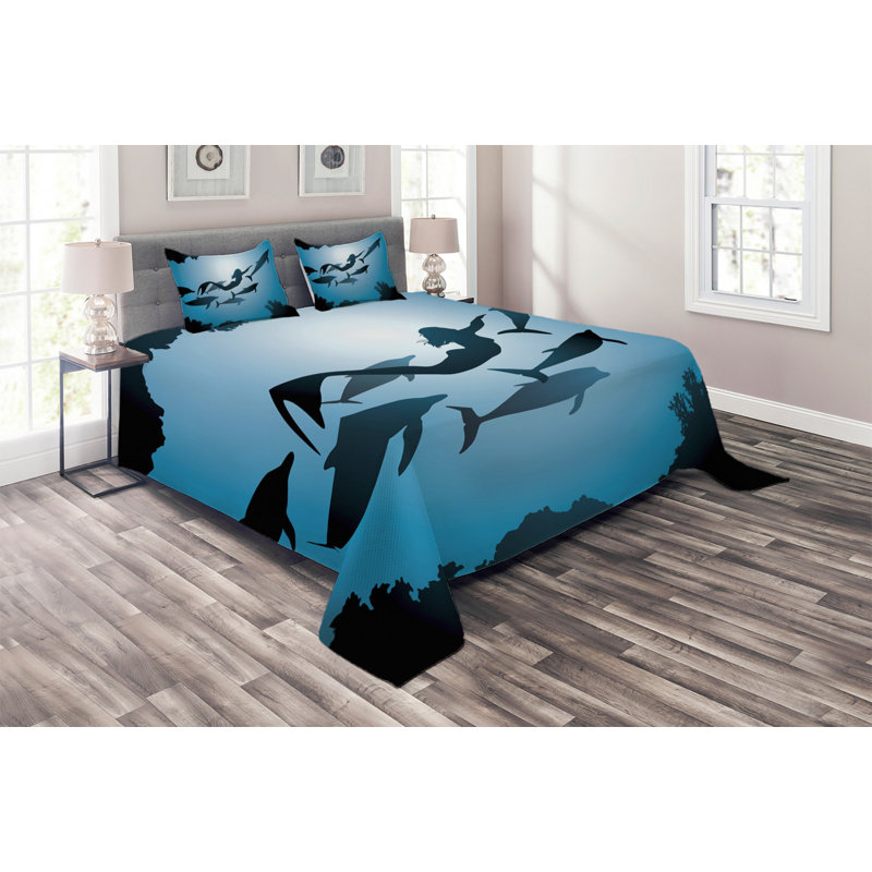 Underwater Polyester Coverlet, King Bedspread + 2 Shams