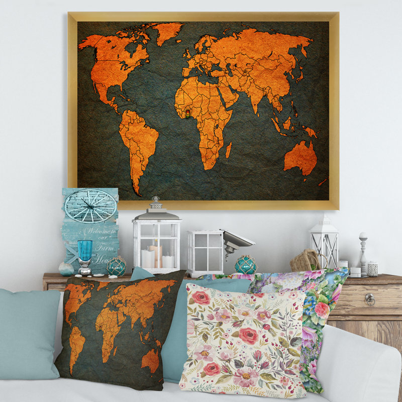 Ancienne carte du monde africain - reproduction de cadre photo sur toile, H 16 po x l 32 po x p 1 po, Doré