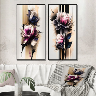 «Pink Dahlia Flower On Abstract Fusion», 2 pièces sur toile