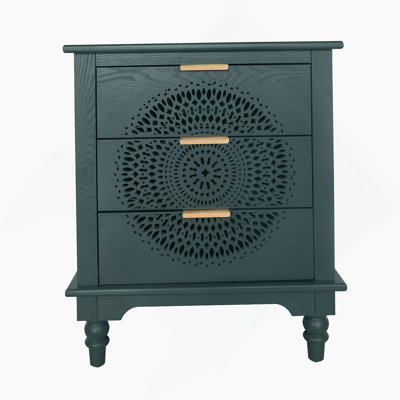 Hollow-Carved 3 Drawer Dresser Storage Chest With Metal Handles For Living Room Bedroom by Ebern Designs