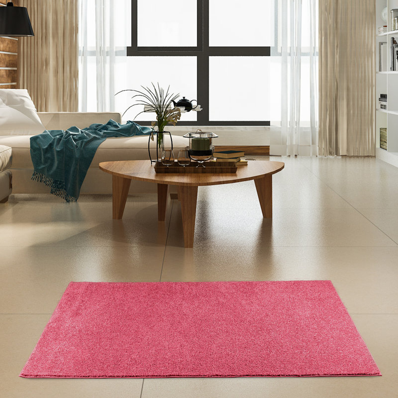Ensemble de tapis intérieur / extérieur en polyester touffeté à la machine de couleur unie rose Kelson