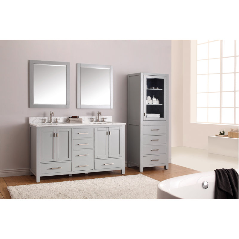 Modero 60" Double Bathroom Vanity with Top, Carrera White Marble, Chilled Gray