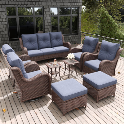 LayinSun 9 Pieces Outdoor Patio Furniture Set With Sofa And Ottoman