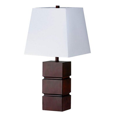 Lampe de table haute en polyrésine 27,5 po avec finition cerisier foncé, abat-jour en tissu blanc