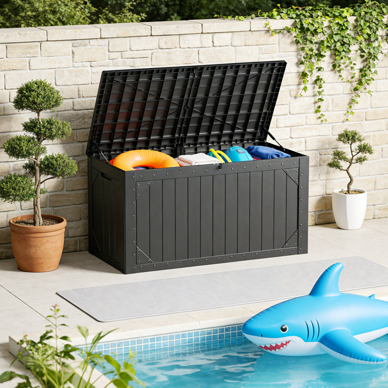 100 Gallon Resin Outdoor Storage Box, Waterproof Lockable Deck Box, All-Weather Patio Storage Container,Black
