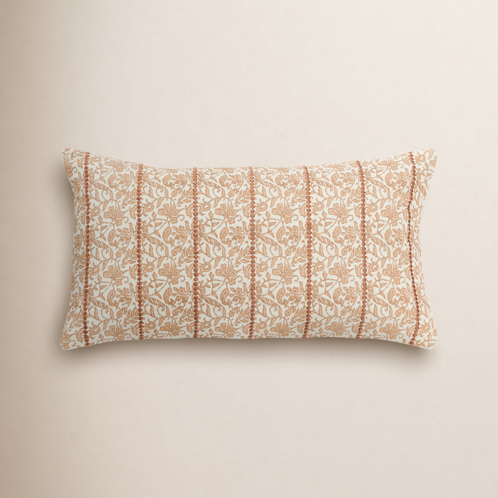 Kalon Embroidered Cotton Lumbar Throw Pillow, Brown/White