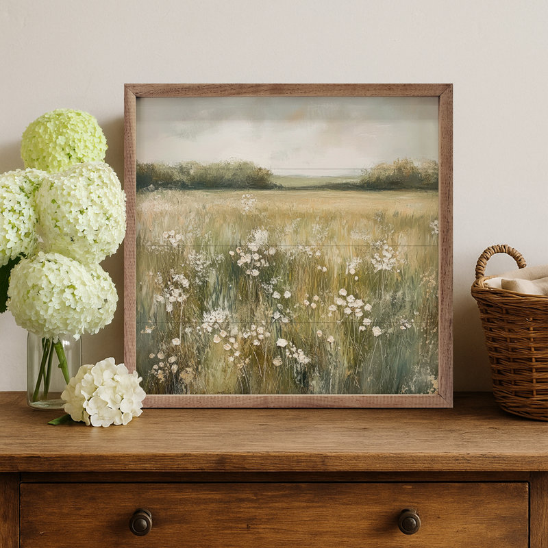 «Neutral Field Of Flowers» par Petals Prints Design, H 16 po x l 16 po