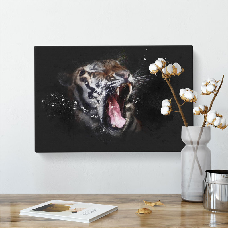 A Yawning Tiger - Wrapped Canvas, 35cm H x 50cm W x 3cm D