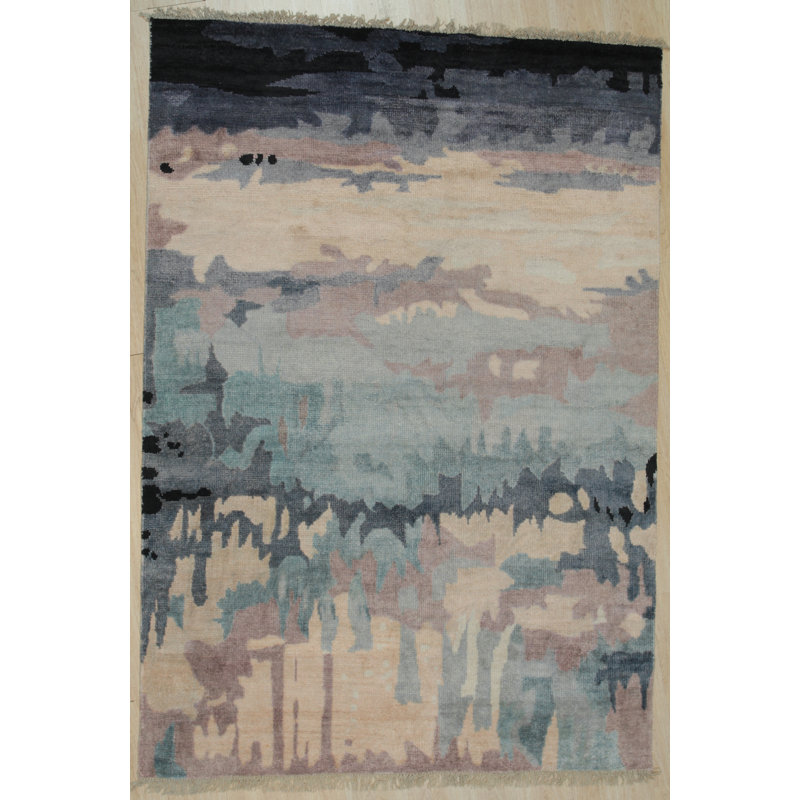 Tapis en soie de bambou noué à la main multicolore Iris Bianca