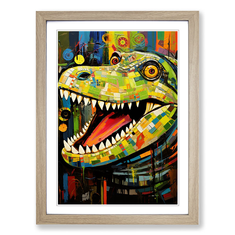 Crocodile Constructivism No.2 - Single Picture Frame Print on Wood, Oak Framed, 34cm H x 25cm W