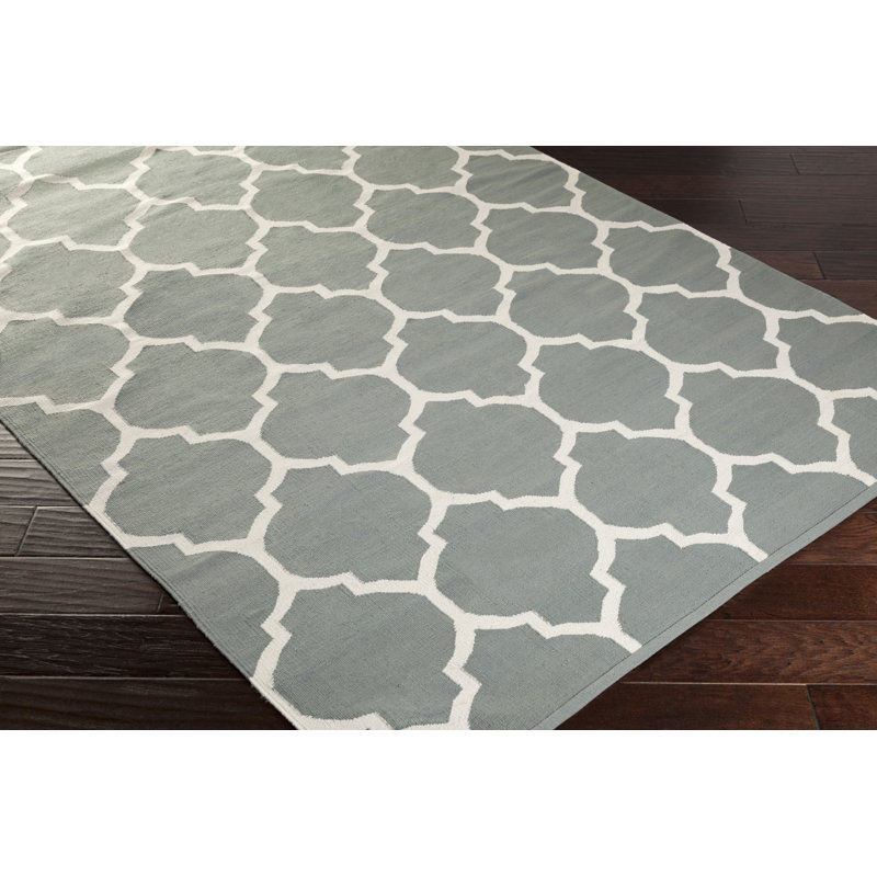Tapis bleu clair en coton tissé à la main Bethy, Rectangle 3 pi x 5 pi