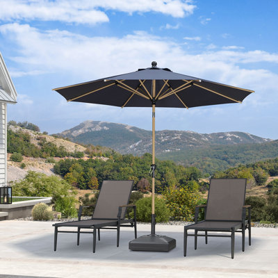 Parasol de patio de 8 pieds pour l'extérieur avec parasol bleu marine en aluminium avec bouton-poussoir inclinable et 8 lattes robustes et manivelle ronde commerciale pour le balcon du patio