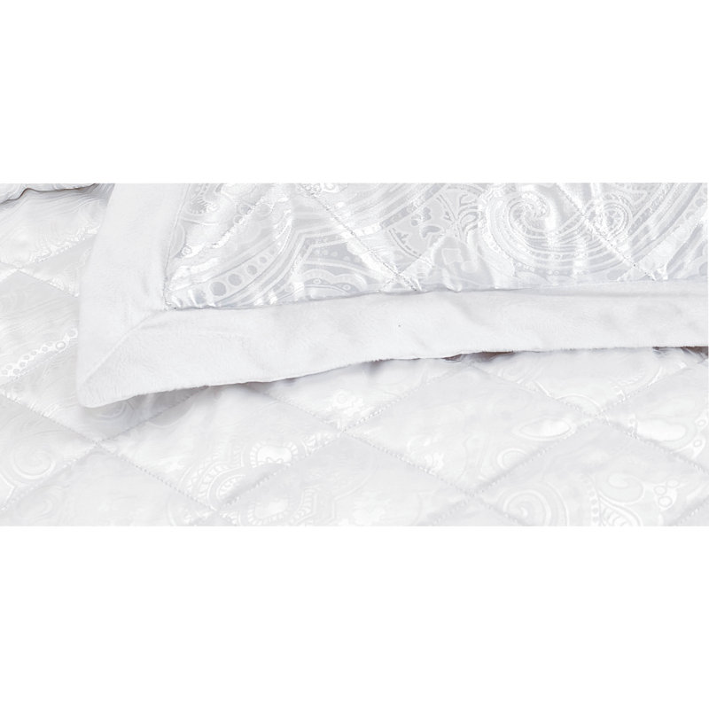Haith Polyester Floral Bedspread with Pillowcases, Double Bedspread - 2 Pillowcases, White