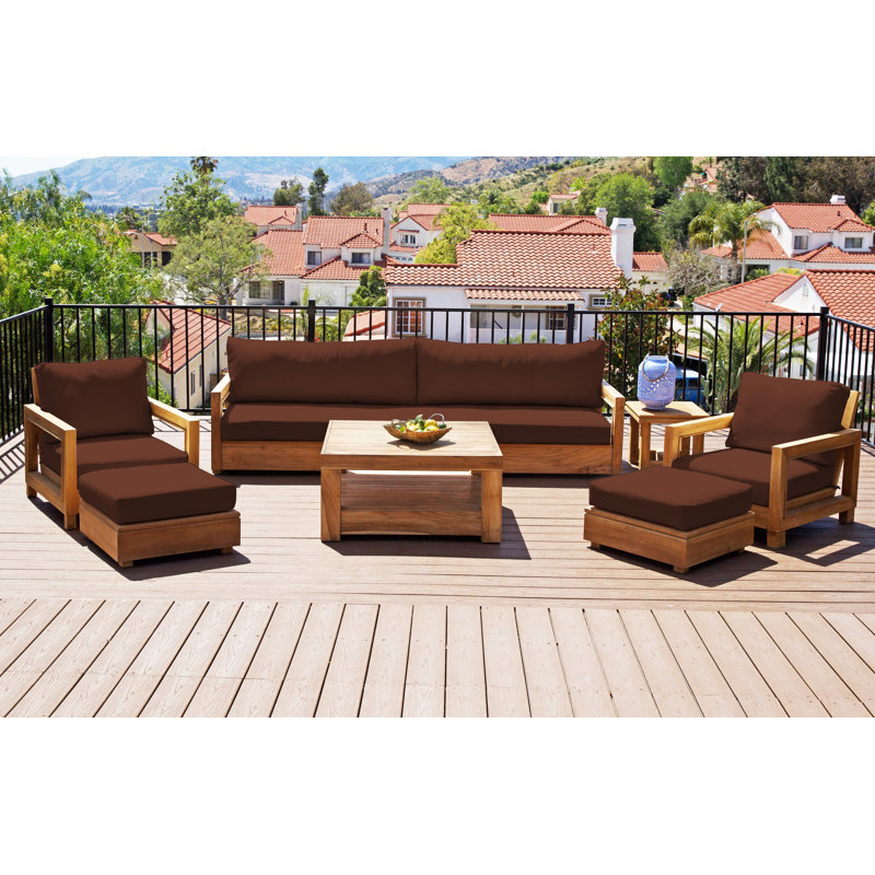 Crelake Deluxe 7 Piece Teak Outdoor Seating Group, Bay Brown