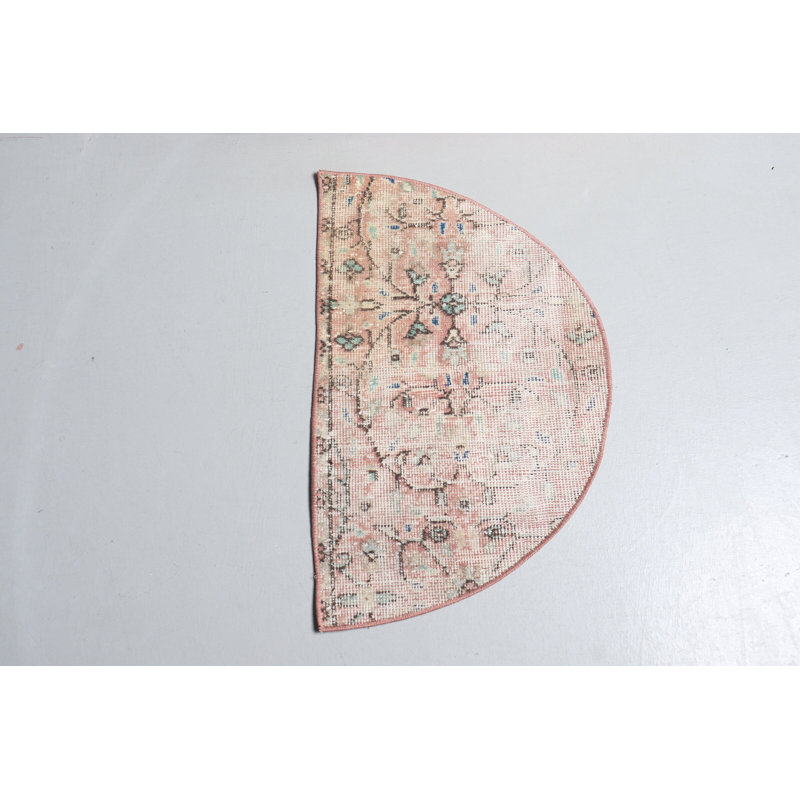 Vintage Small Round Turkish Anatolian Rug - Beige Kurdish Carpet Ideal as Unique Gift for Her