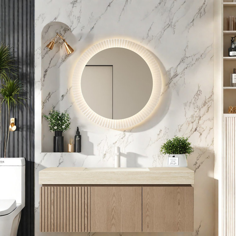 Meuble-lavabo et lavabo spacieux avec plateau en travertin Roma