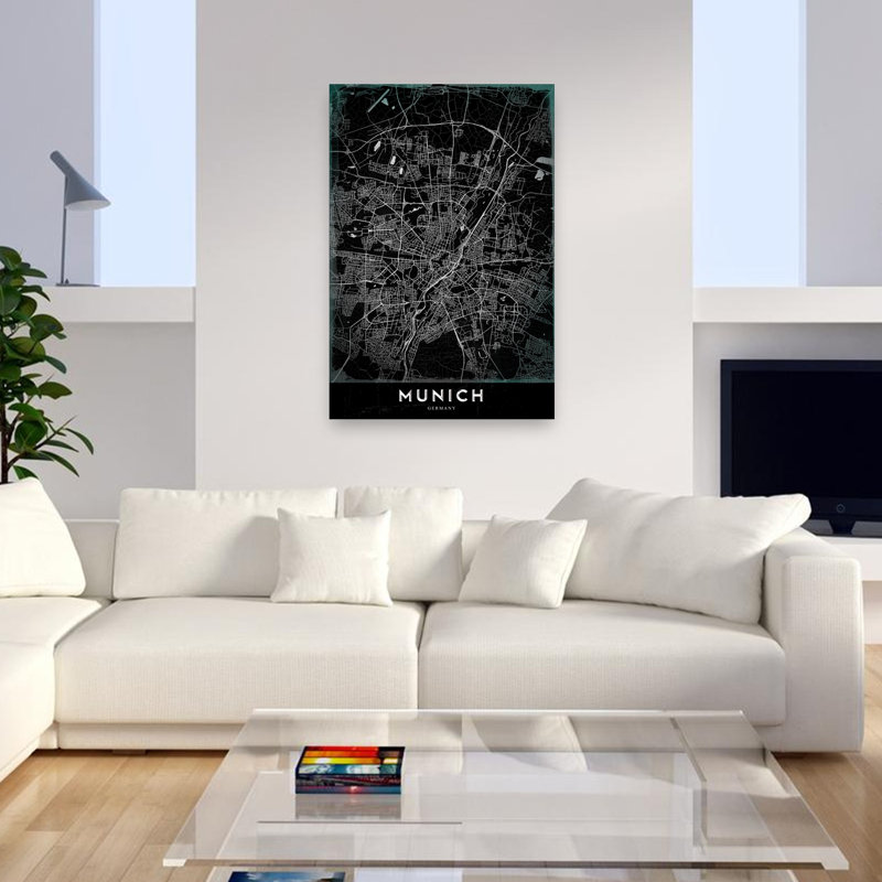 Munich, ville sombre, carte rétro, impression d'art rétro, H 48 po x l 32 po