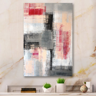 Abstract Grey Red Art Canvas Print - Grey Meets Red