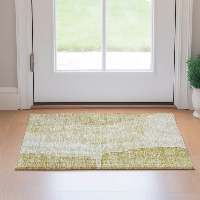 Premium Machine Washable Prisco Gold Rug, Rectangle 1'8" x 2'6"