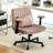 Pink Cross Armrest Office Chair With Wheels And 360 Swivel - Suitable For Home Reading | Adjustable Tilt Optimal Comfort Function Workspace Vanity Larger Stability-727063878