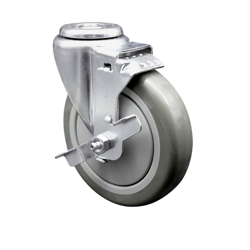 Polyurethane Swivel Bolt Hole Caster with Brake, Gray