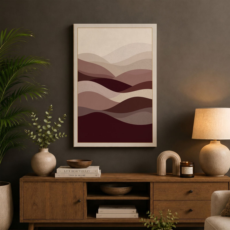 Layered Waves Minimalist - Wrapped Canvas, 30x20 - 76.2 x 50.8 cm, Terracotta Border