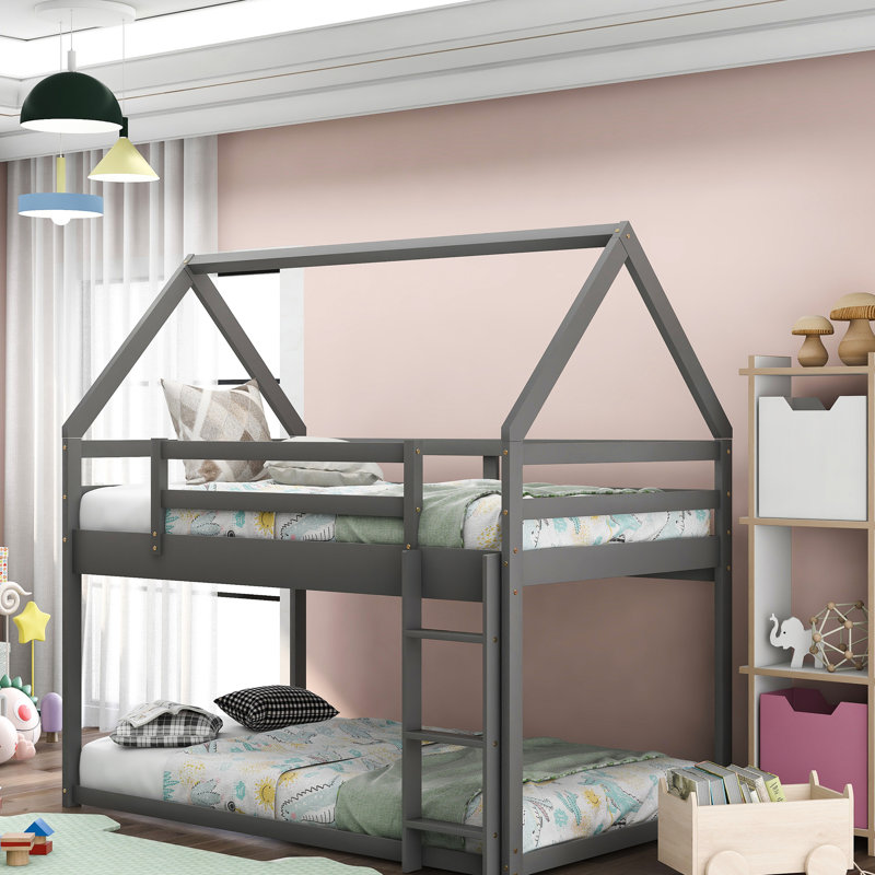 Lit superposé gris avec pin et lit simple pour une longévité incluse