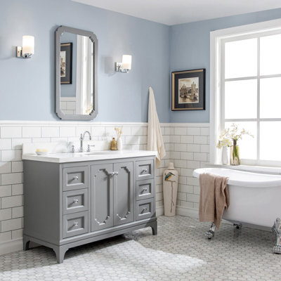 Queen 48" Sink Carrara Engineered Marble Countertop Bath Vanity with Mirror