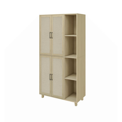 4 Door Cabinet With 4 Shelves With 4 Adjustable Inner Shelves, Storage Cabinet