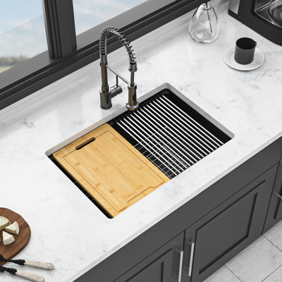 19" Wide 28" Deep Black Undermount Quartz Workstation Kitchen Sink - Strong Composite, Smooth Non Porous, Reduces Dirt, With Installation Guide Black, Quartz, Workstation, Undermount, Sink, X 19",