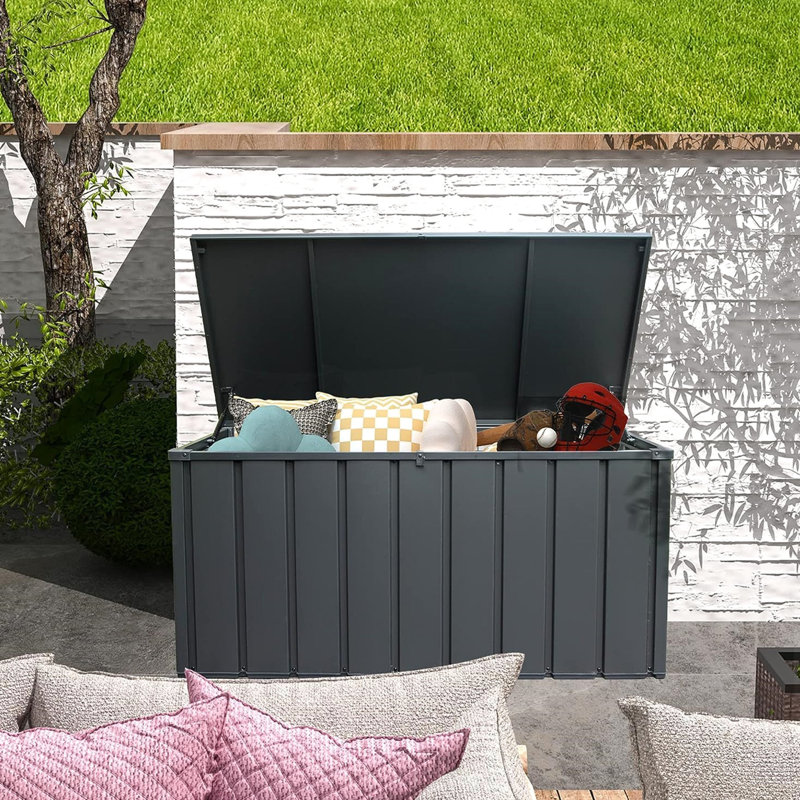 Grand chariot de rangement pour terrasse - 100 gallons, imperméable, gris foncé pour coussins, oreillers, outils de jardin, verrouillable avec construction stable